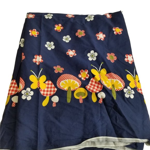 Unknown Other - Vintage Mushroom Floral Flower Fabric Cloth Navy Yellow By the Yard 45 Inch Wide